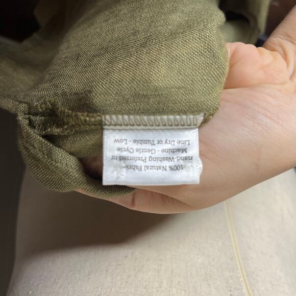 Breathe Clothing Blouse Sz L XL Washed Olive Handmade Linen Poet's Shirt Pleated - Picture 6 of 8